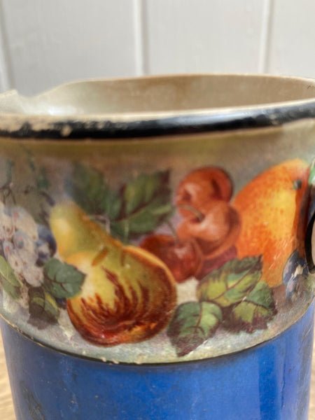 Blue Ceramic Jug with Fruit Detail