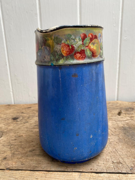 Blue Ceramic Jug with Fruit Detail